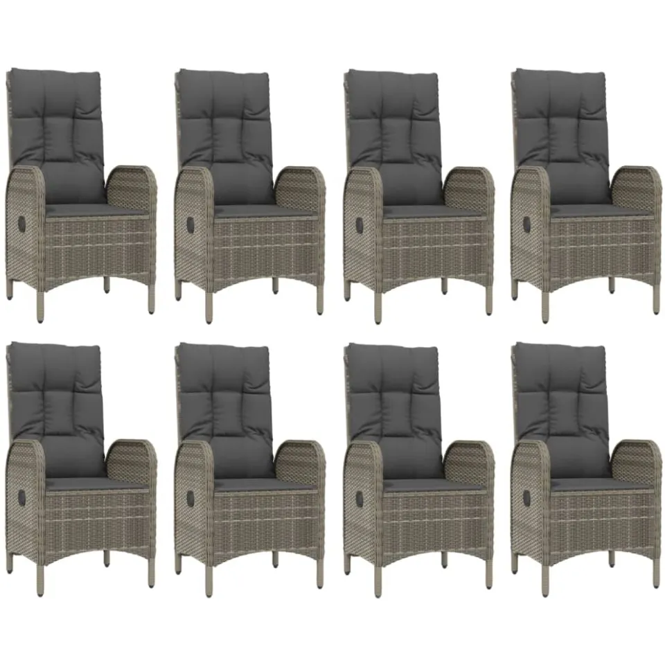 vidaXL 9-delige Tuinset met kussens poly rattan grijs