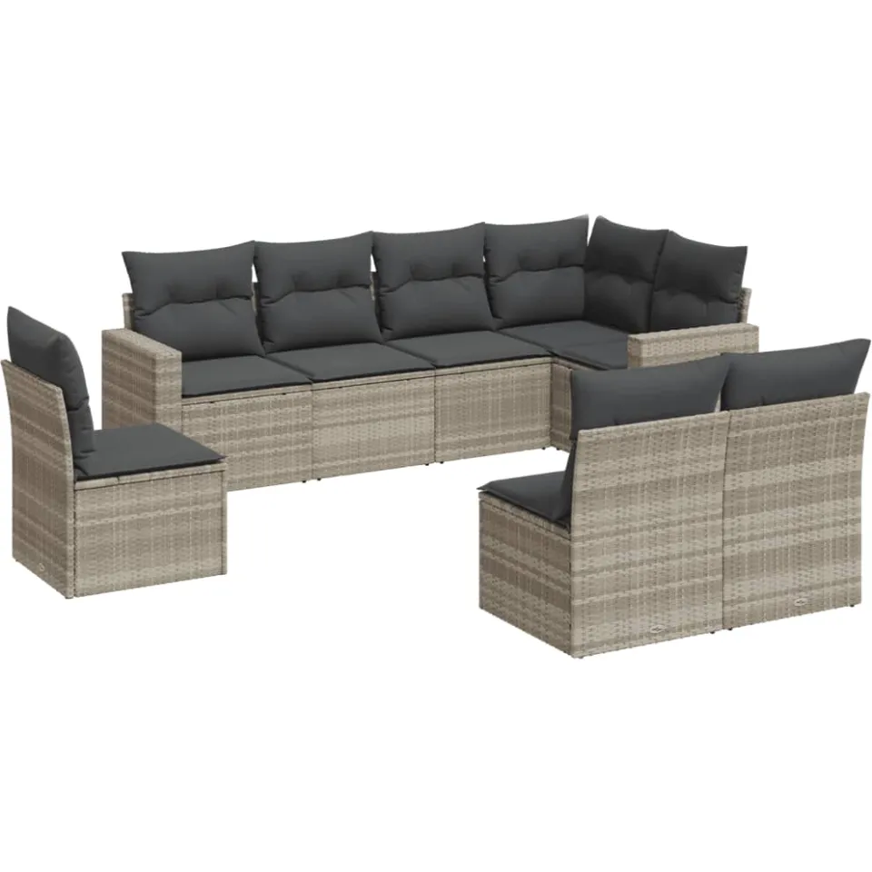 vidaXL 8-delige Loungeset met kussens poly rattan lichtgrijs grijs, foto 3