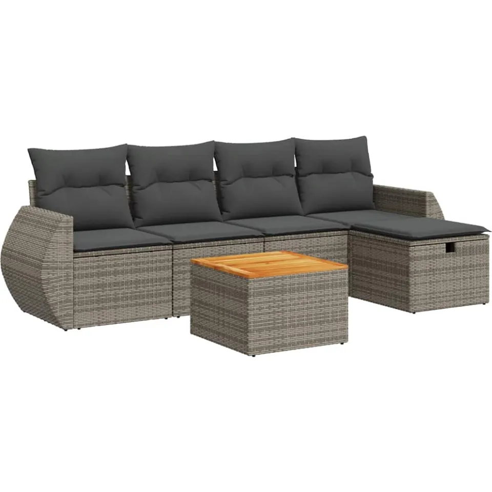 vidaXL 6-delige Loungeset met kussens poly rattan grijs, foto 3