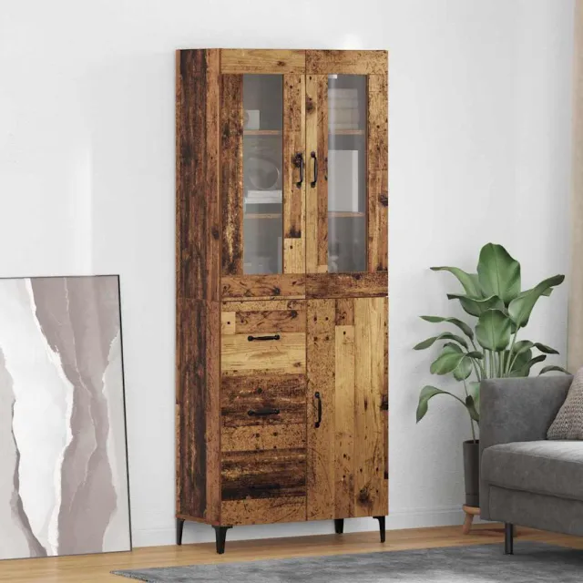 vidaXL Highboard Oud Hout 69,5 x 34 x 180 cm Bewerkt hout bruin, foto 2