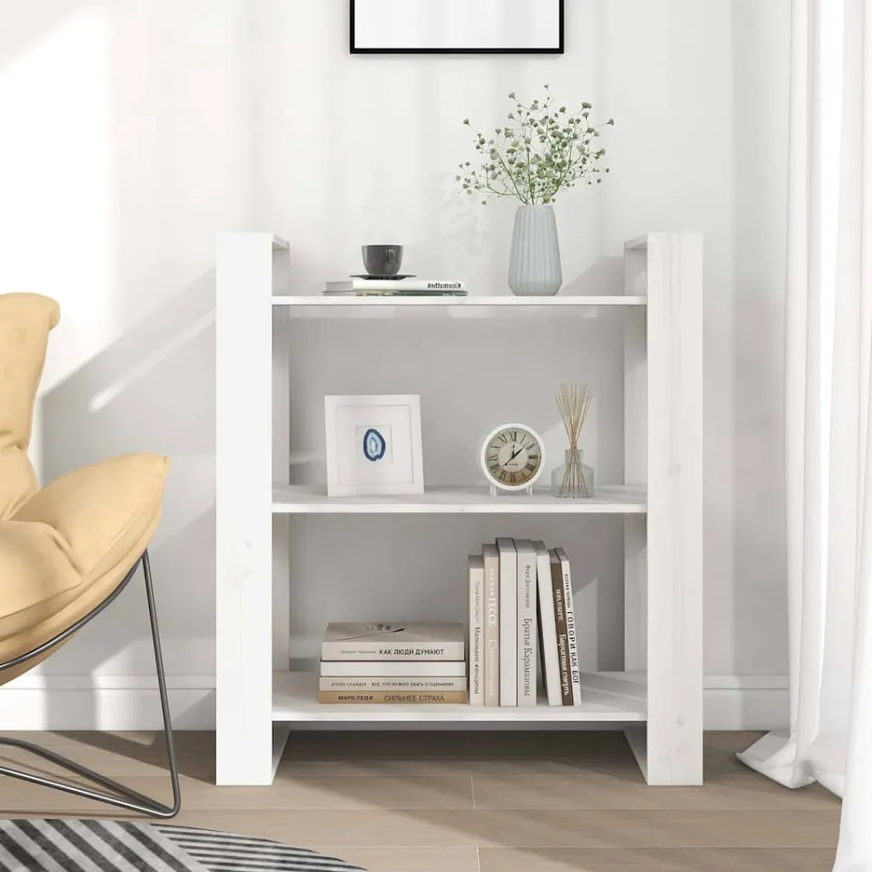 vidaXL Boekenkast/kamerscherm 80x35x91 cm massief grenenhout wit, foto 2