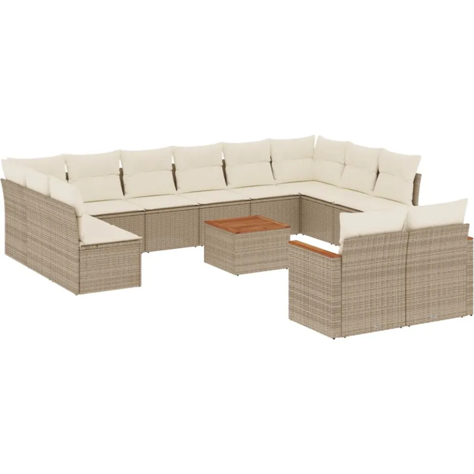 vidaXL 13-delige Loungeset met kussens poly rattan beige, foto 3