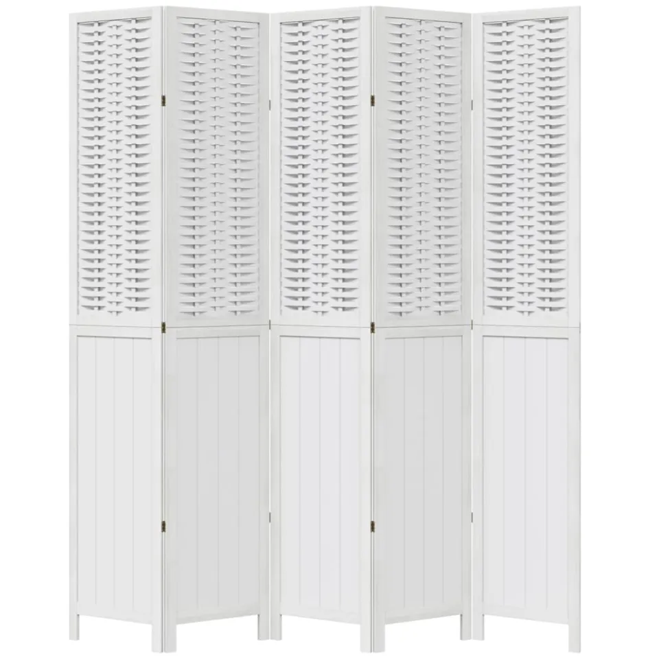 vidaXL Kamerscherm met 5 panelen massief paulowniahout wit, foto 4
