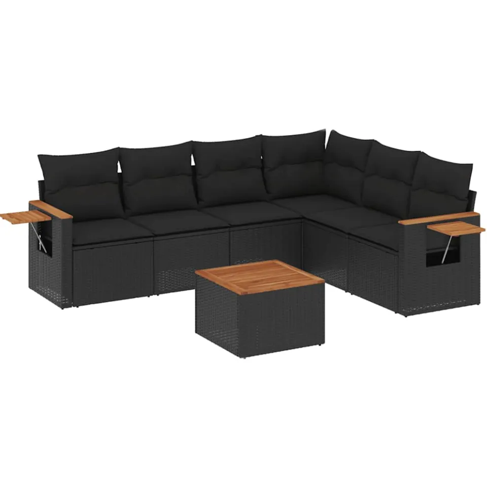 vidaXL 7-delige Loungeset met kussens poly rattan zwart