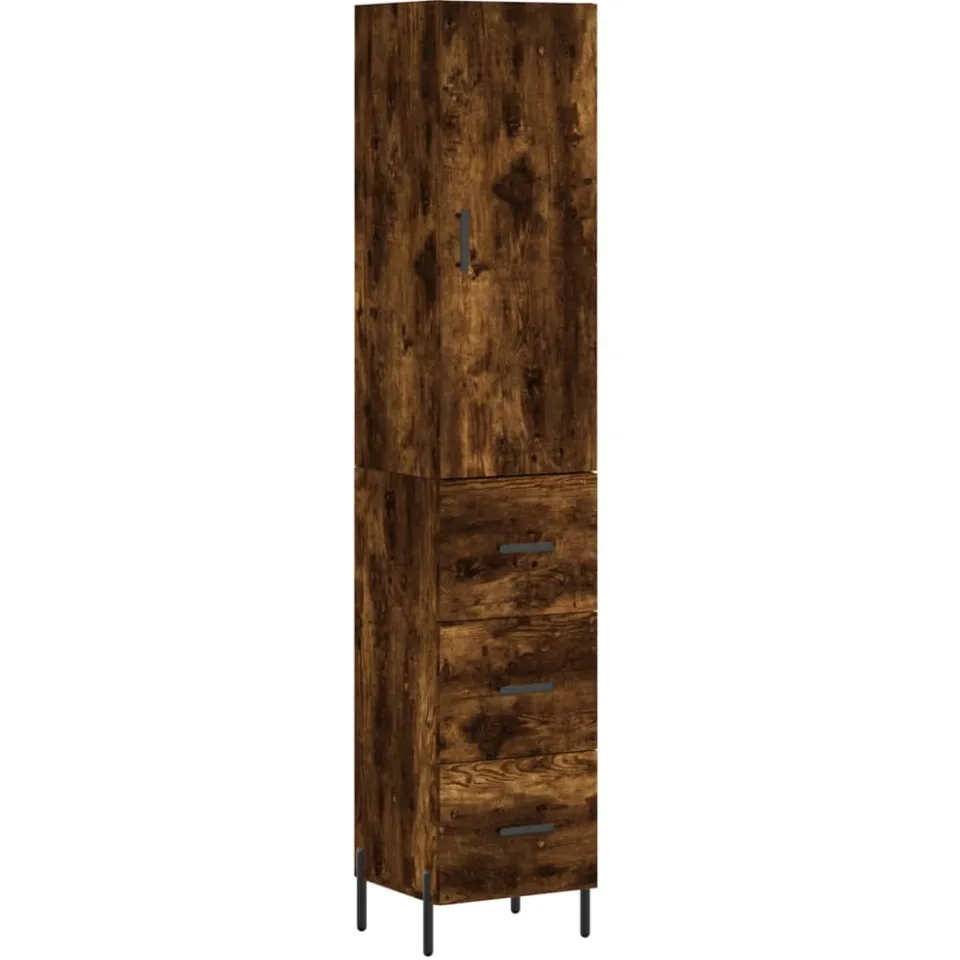 vidaXL Hoge kast 34,5x34x180 cm bewerkt hout gerookt eikenkleurig, foto 3