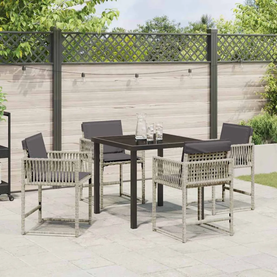vidaXL Tuin eettafelset 5 st Lichtgrijs poly rattan, foto 3