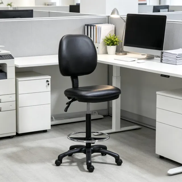 MIVRAY Bureaukruk 49,5 x 46 cm - Hoogteverstelbaar en Draaibaar met Wielen - Voor Kantoor en Salon - Kunstleer Zwart