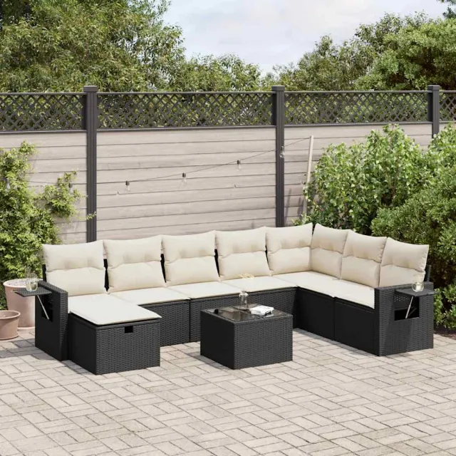 vidaXL 9-delige Loungeset met kussens poly rattan zwart, foto 2