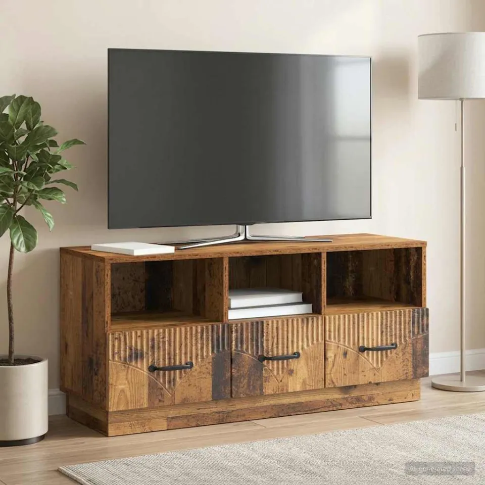 vidaXL TV-kast met lade Oud hout 102 x 34,5 x 47 cm Bewerkt hout bruin, foto 4