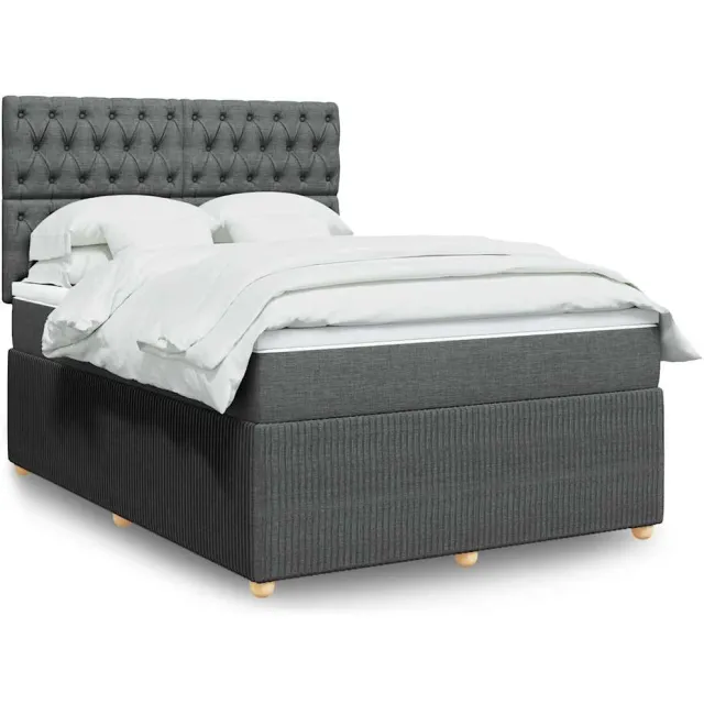 vidaXL Boxspring met matras stof donkergrijs 140x200 cm grijs