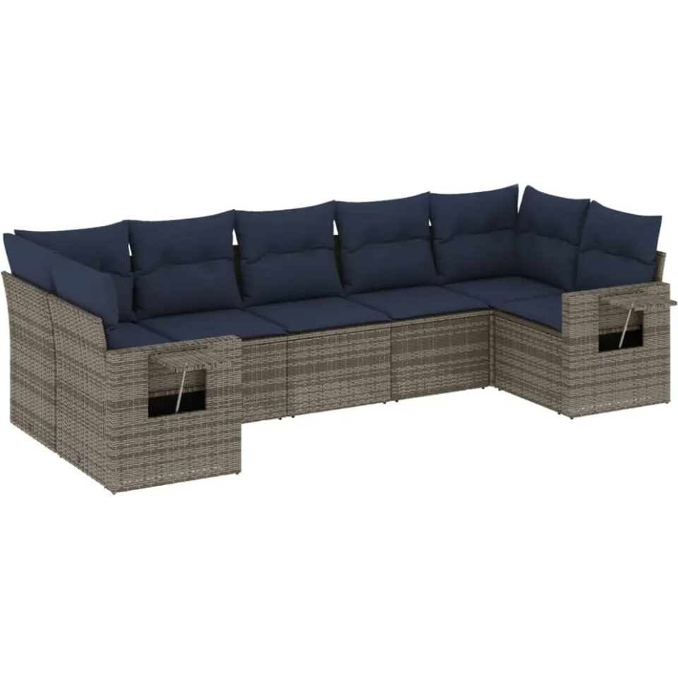 vidaXL 7-delige tuinbankset met kussens, grijs polyrotan, foto 3