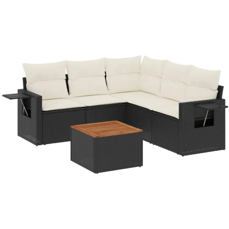vidaXL 6-delige Loungeset met kussens poly rattan zwart