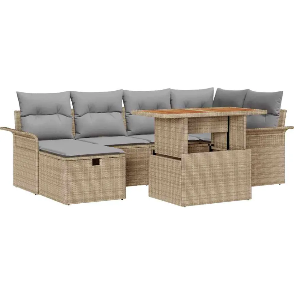 vidaXL Tuinbankenset 7 st Beige poly rattan