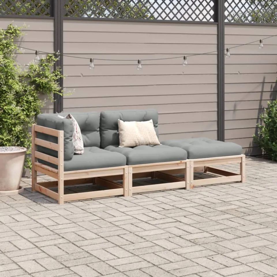 vidaXL 3-delige Loungeset met kussens massief grenenhout bruin, foto 2