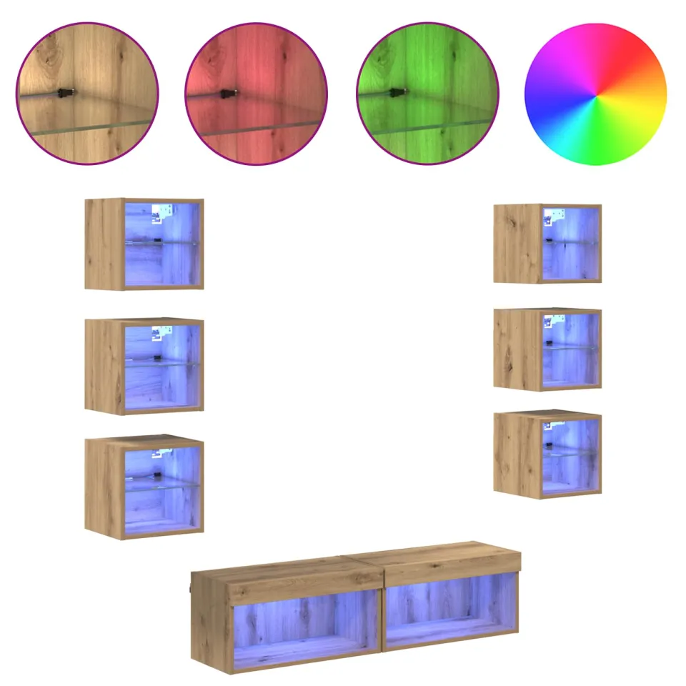 vidaXL TV-kast 8 st 60 x 30 x 30 cm Artisan Eiken Glas, foto 4