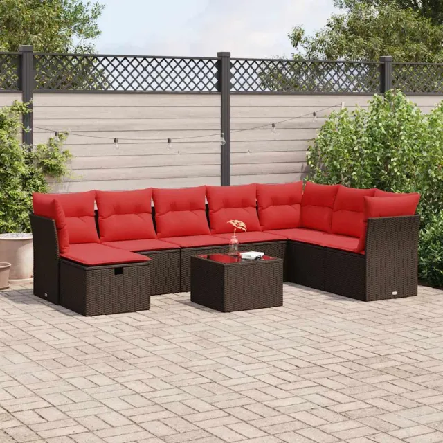 vidaXL 9-delige Loungeset met kussens poly rattan bruin, foto 2