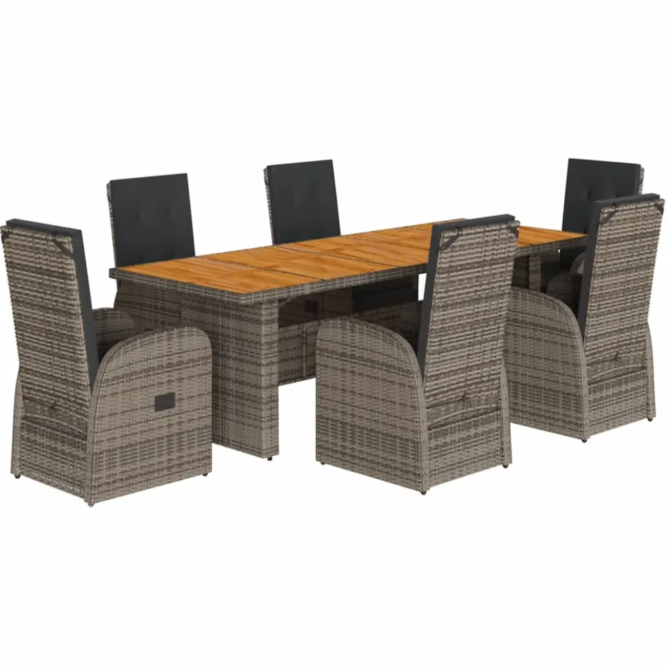 vidaXL 7-delige Tuinset met kussens poly rattan grijs