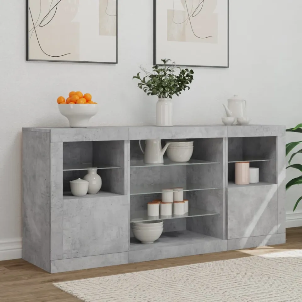 vidaXL Dressoir met LED-verlichting 142,5x37x67 cm betongrijs grijs, foto 3