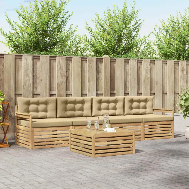 vidaXL Buiten bankenset 5 st 4-zits Wit en Beige Massief Acaciahout