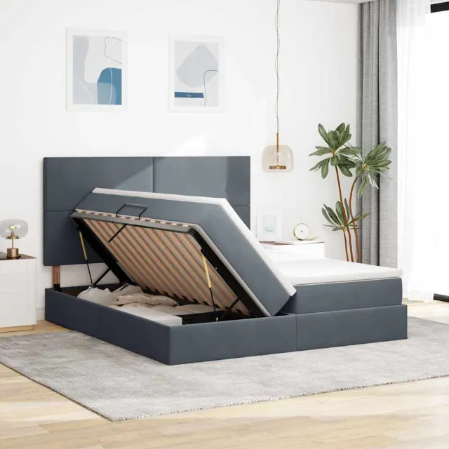vidaXL Opslag bed met hoofdeinde Donkergrijs 200 x 200 cm Fluweel