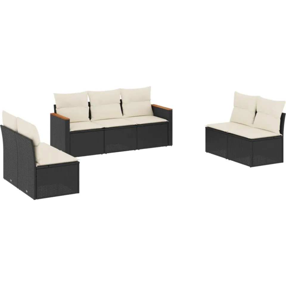 vidaXL 7-delige Loungeset met kussens poly rattan zwart