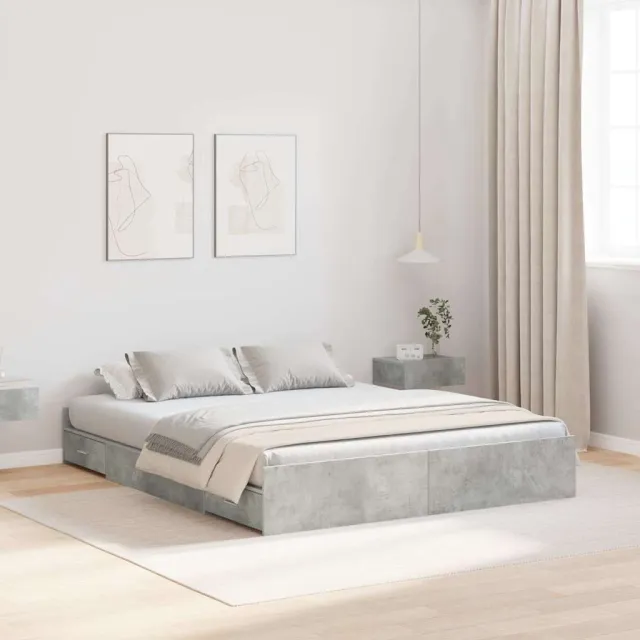vidaXL Opbergbedframe met lade Beton Grijs 140 x 190 cm Bewerkt hout