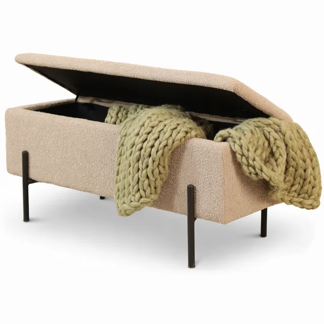 Nolon Jente bankje met opbergruimte bouclé taupe - 95 x 37 cm Beige