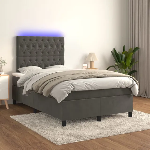 vidaXL Boxspring met matras en LED fluweel donkergrijs 120x200 cm grijs