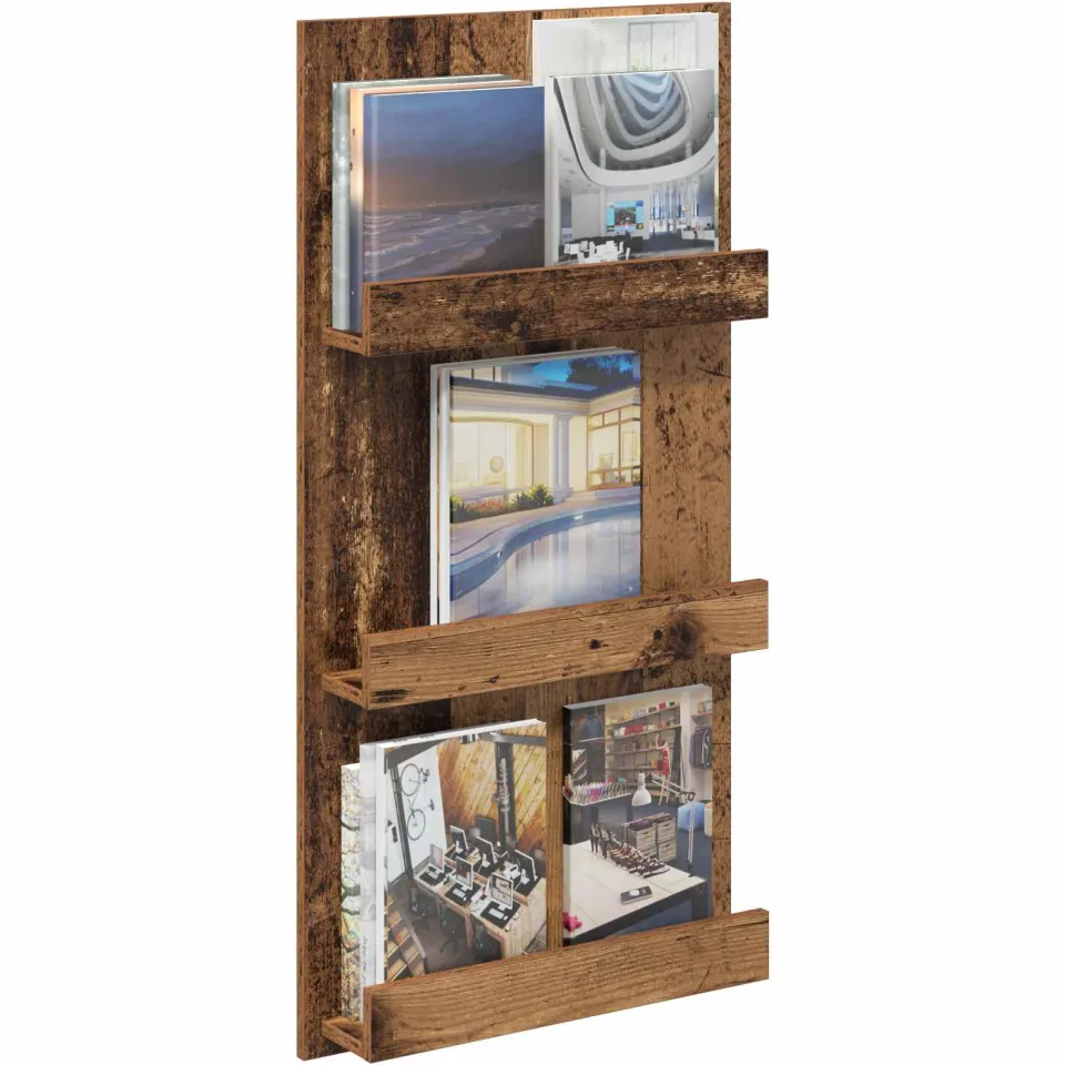 vidaXL Tijdschrift Rek met plank Oudhout 51 x 11 x 102 cm Bewerkt hout Bruin