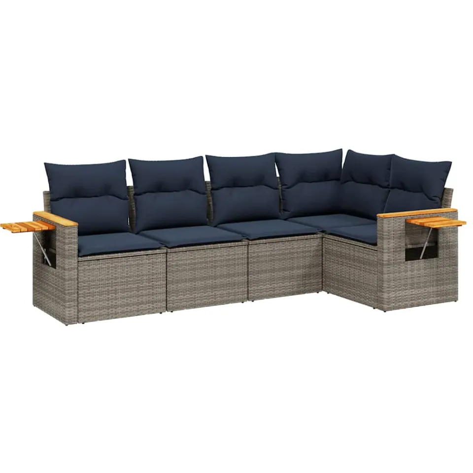 vidaXL 5-delige Loungeset met kussens poly rattan grijs, foto 3