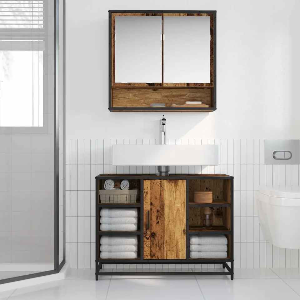 vidaXL Badkamerkast Oud Hout 80 x 33 x 60 cm Bewerkt hout bruin, foto 4
