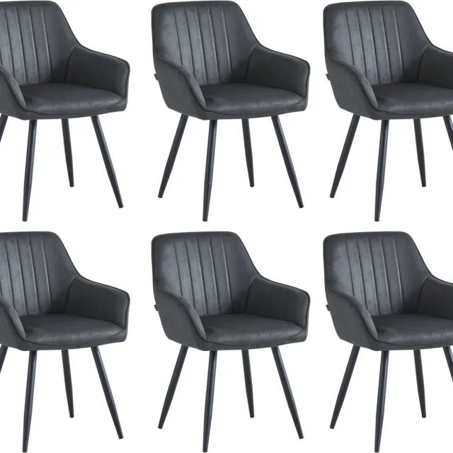 Colenis Ozzy Eetkamerstoel - Set Van 6 - Antraciet - Microfiber - Industrieel - Met armleuning