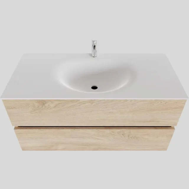 Boss & Wessing Badkamermeubel Solid Surface BWS Stockholm 100x46 cm Midden Wood Washed Oak (1 kraangat) Houtlook