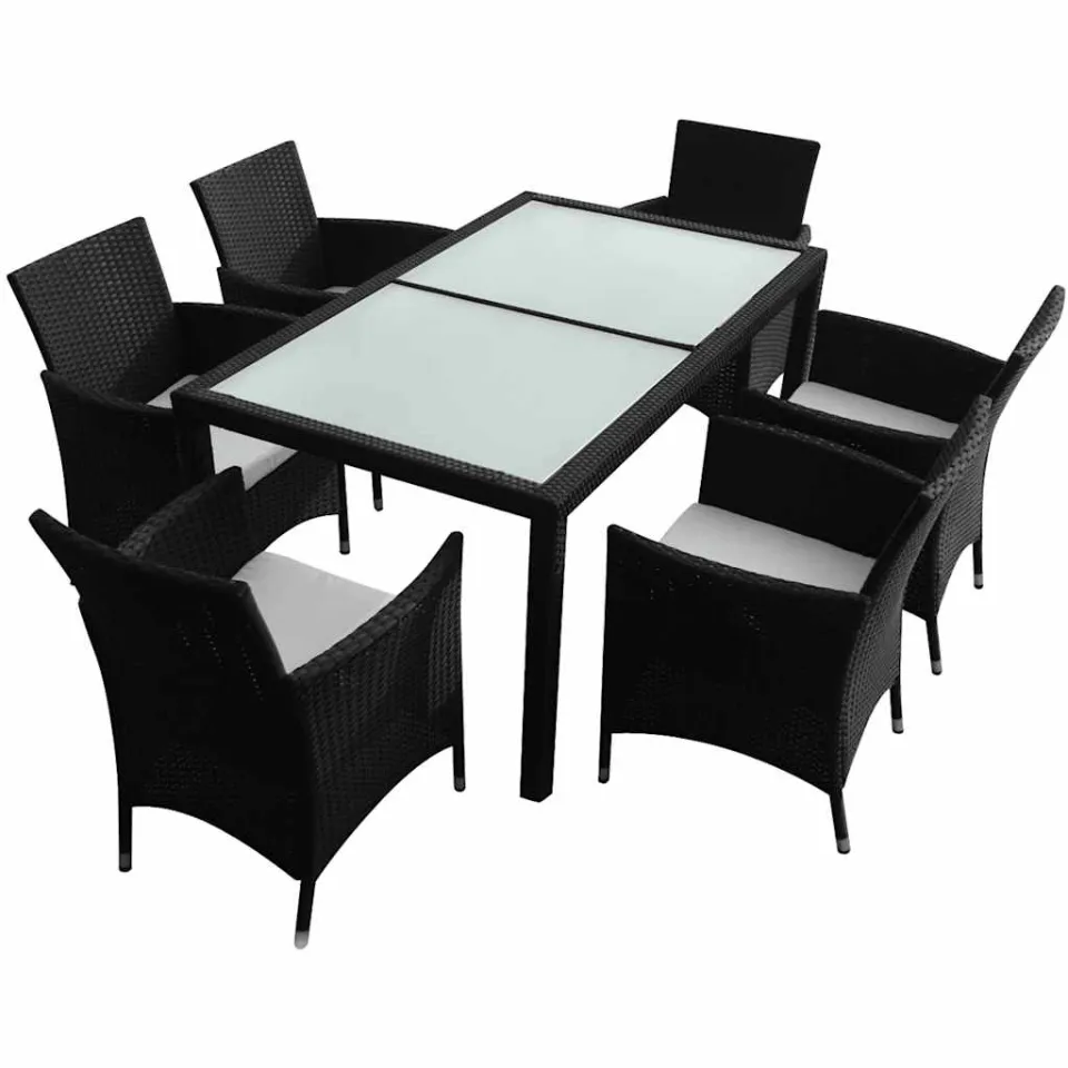 vidaXL 7-delige Tuinset met kussens poly rattan zwart