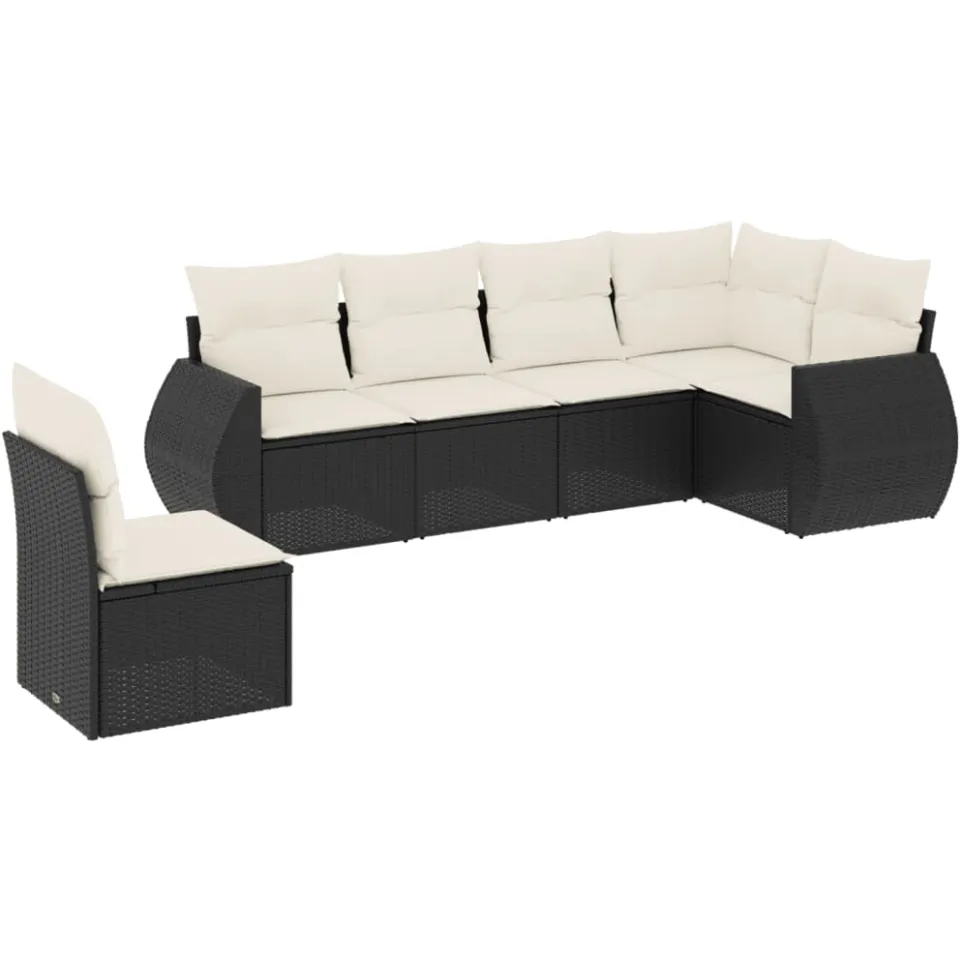 vidaXL 6-delige Loungeset met kussens poly rattan zwart, foto 3