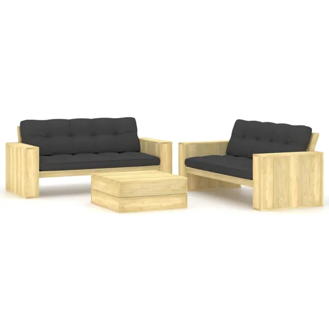 vidaXL 3-delige Loungeset met kussens geïmpregneerd grenenhout Anthraciet