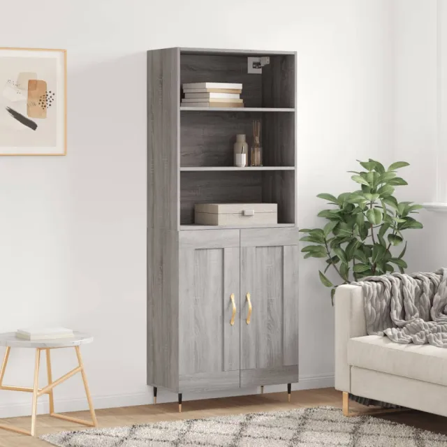 vidaXL Hoge kast 69,5x34x180 cm bewerkt hout grijs sonoma eikenkleurig, foto 2