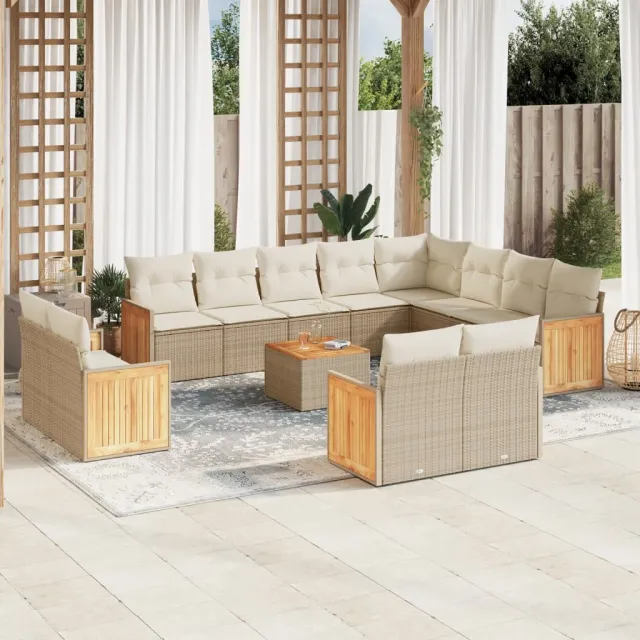 vidaXL 13-delige Loungeset met kussens poly rattan beige, foto 2