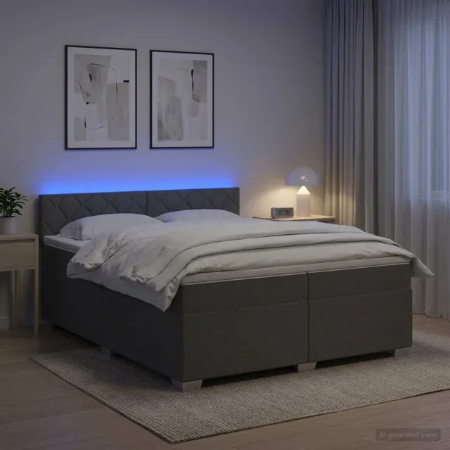 vidaXL Boxspring Bed met Matras en LED Donkergrijs 200 x 200 cm Stof