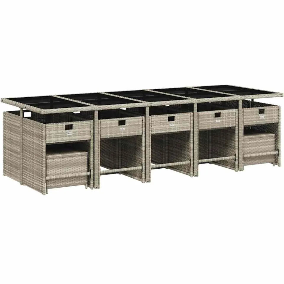 vidaXL 15-delige Tuinset met kussens poly rattan lichtgrijs