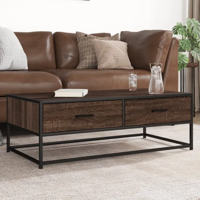 vidaXL Salontafel 100x50x35 cm bewerkt hout en metaal bruin eikenkleur, foto 2