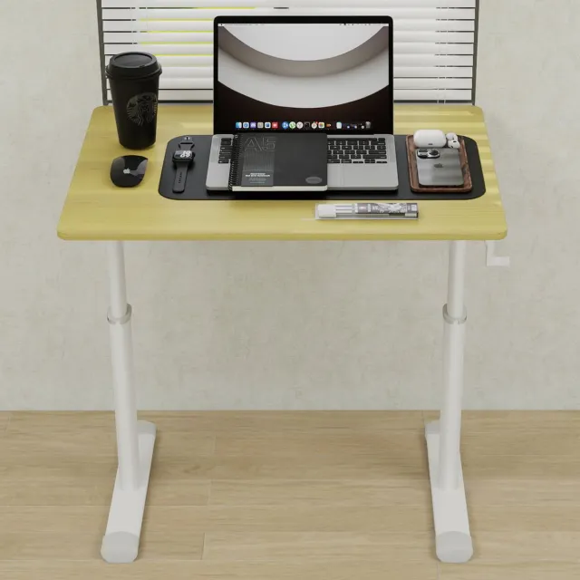 FloraGrace Bureau - Handmatig Hoogteverstelbaar Zit Sta Bureau - Compact Voor Thuiskantoor En Studie - Hout En Metaal - 80x60x60-90 Cm - Houtkleur Wit Wood