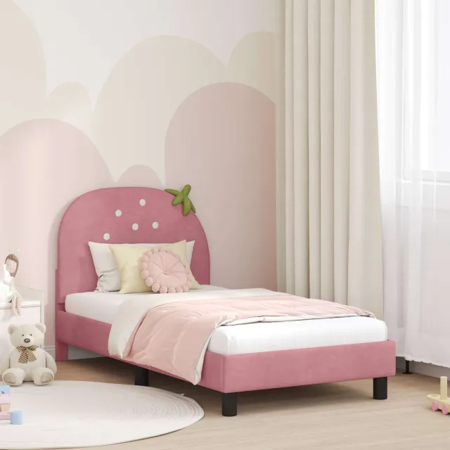 vidaXL Bedframe voor kinderen met hoofdbord Roze 80 x 160 cm Fluweel