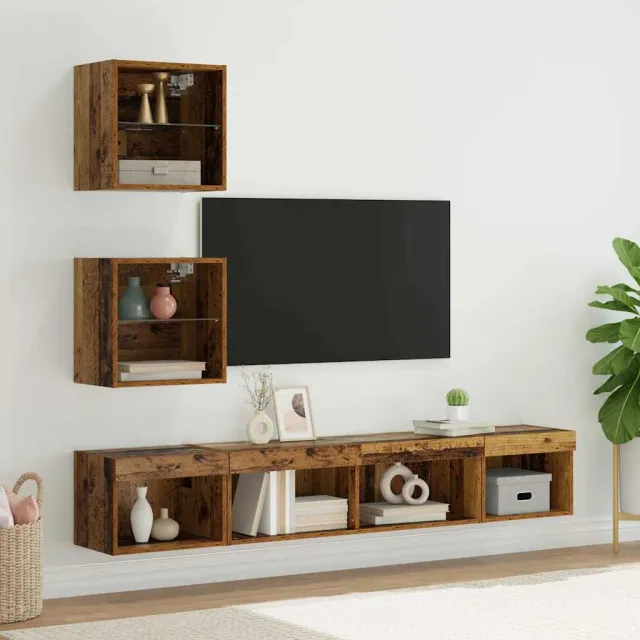 vidaXL TV Wand Eenheden met LED 5 st Oud hout Bewerkt hout Bruin