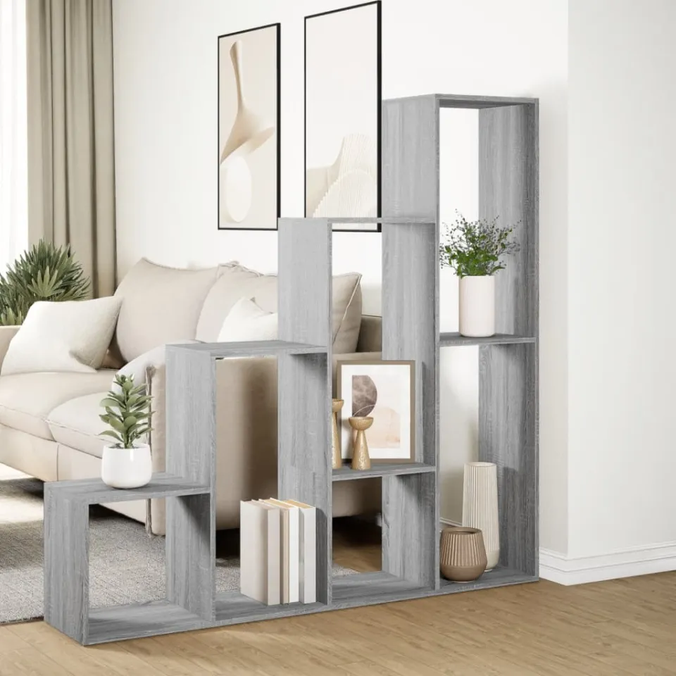 vidaXL Kamerscherm / boekenkast 143,5x29x143,5 cm hout grijs sonoma, foto 3