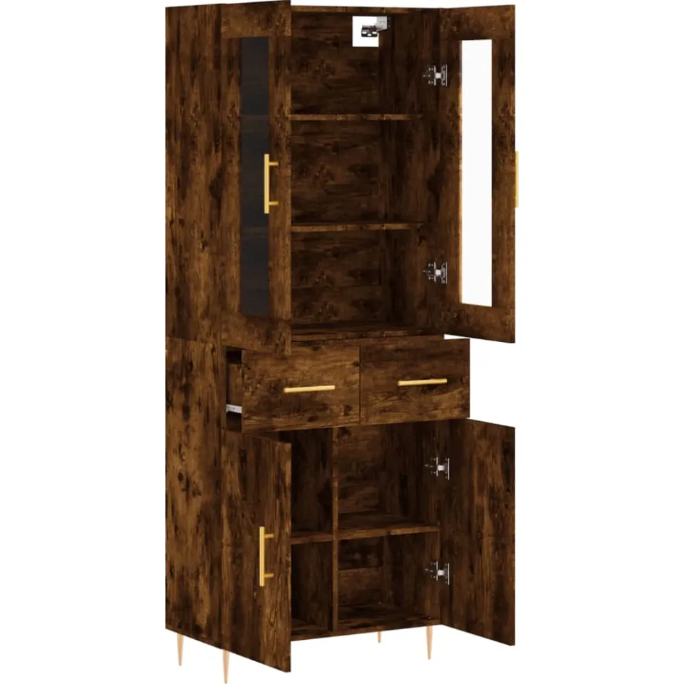 vidaXL Hoge kast 69,5x34x180 cm bewerkt hout gerookt eikenkleurig Bruin
