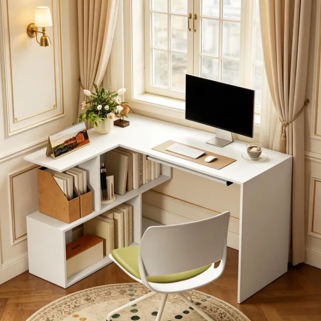 MODFU Hoekbureau - L-Vorm Met Opbergvakken En Toetsenbordlade - Wit - 120 X 100 X 76 Cm