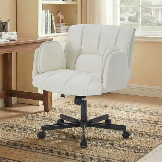 STILVORA Bureaustoel 60 x 68 x 86 cm - Hoogte Verstelbaar Met Wegklapbare Armleuningen - Voor Thuiskantoor - Stoffen Bekleding Beige
