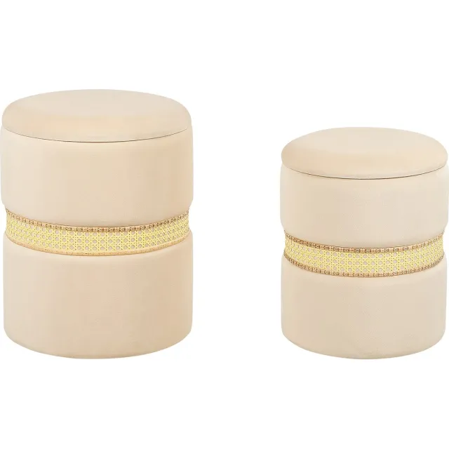 Beliani MEDFORD - Poef - Lichtbeige - Fluweel