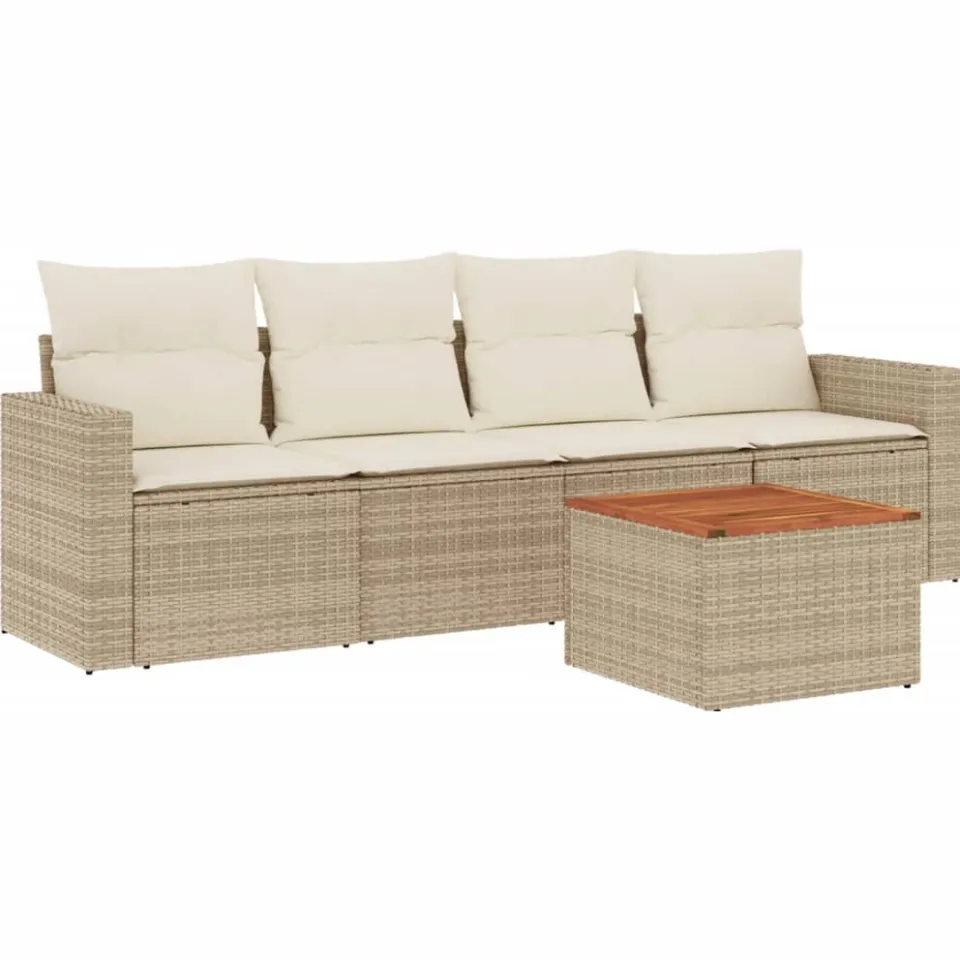 vidaXL 5-delige Loungeset met kussens poly rattan beige, foto 3